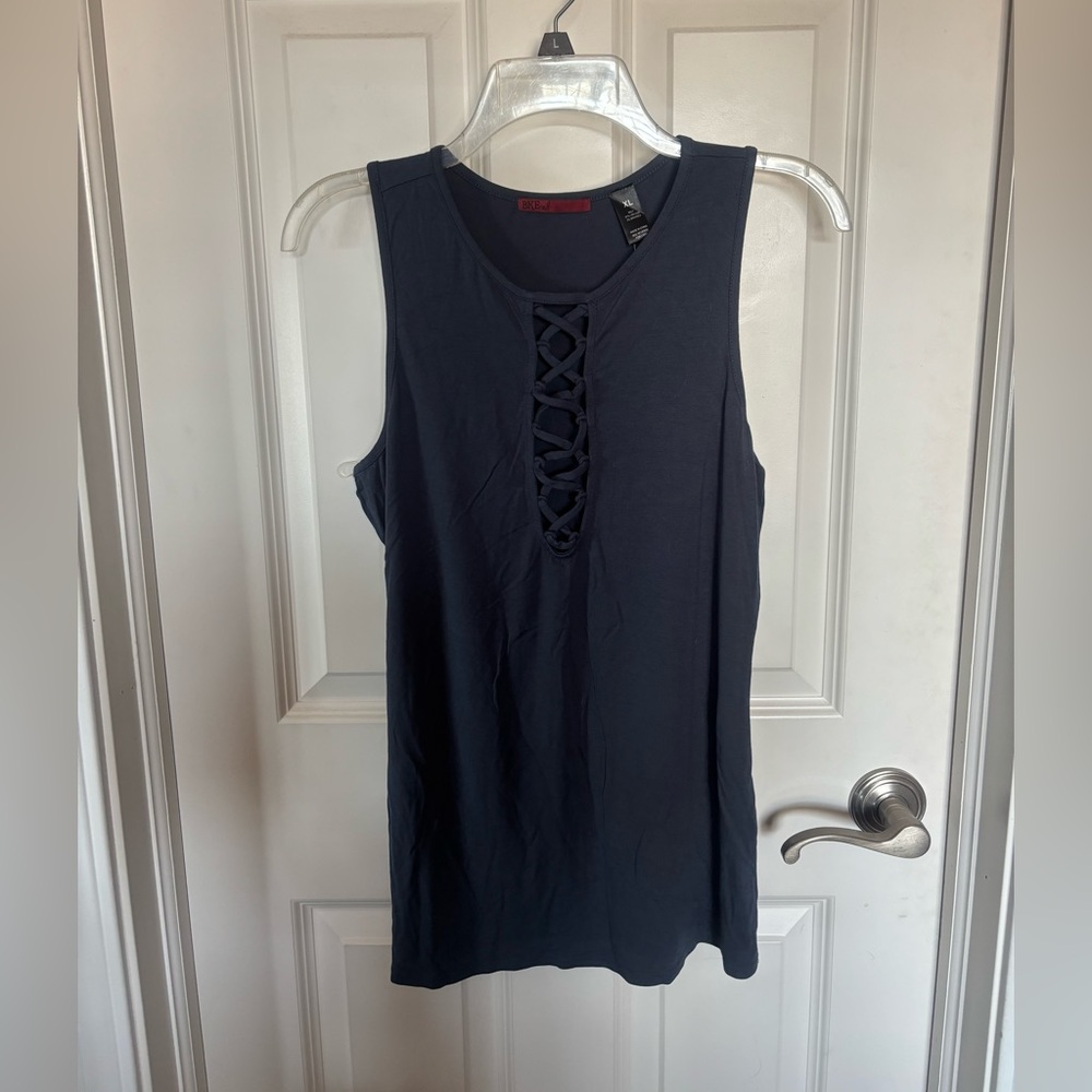 Red Bke Sleeveless Lace-Up Tank Top - Navy